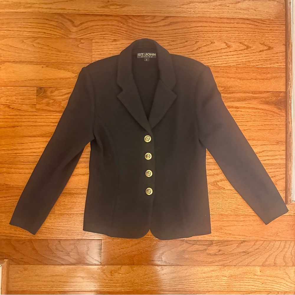 St John blazer size 2 black santana knit long sleeve jacket vintage